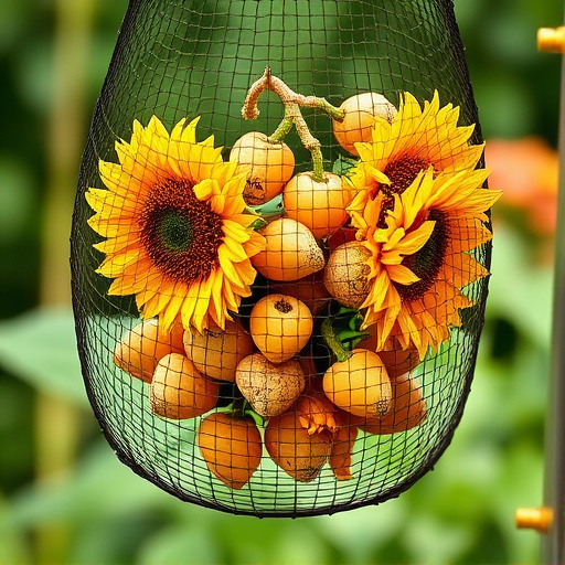 Sunflower hearts in hanging mesh feeder