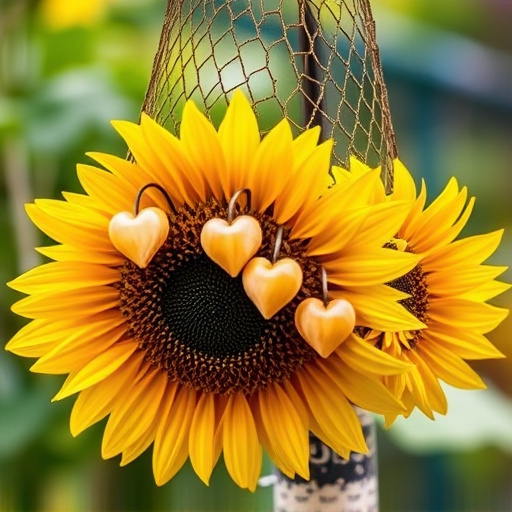 Sunflower hearts in hanging mesh feeder