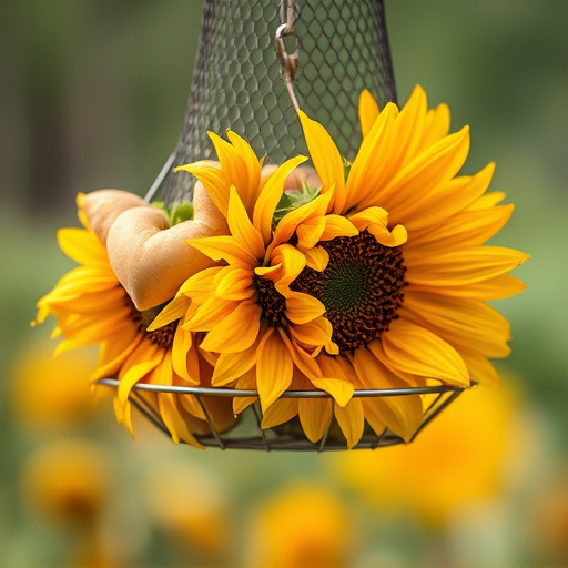Sunflower hearts in hanging mesh feeder