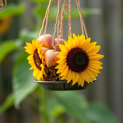 Sunflower hearts in hanging mesh feeder