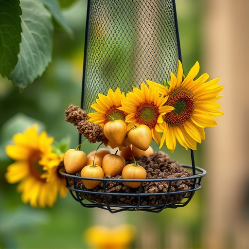 Sunflower hearts in hanging mesh feeder