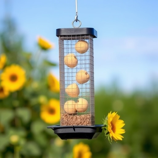 Sunflower hearts in hanging mesh feeder
