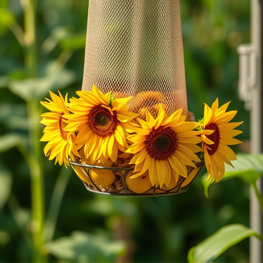 Sunflower hearts in hanging mesh feeder