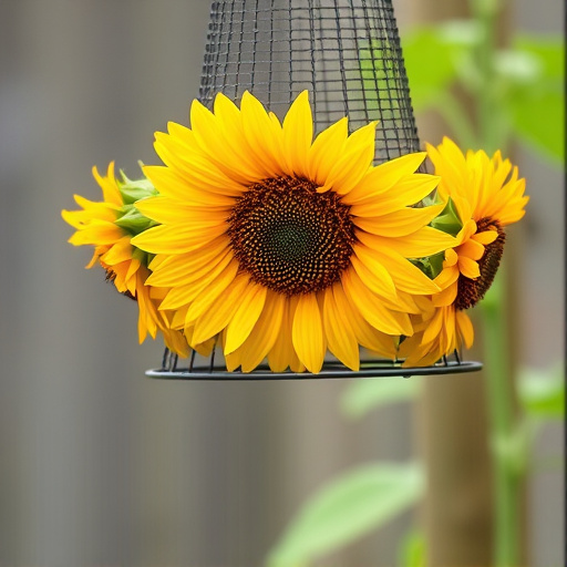 Sunflower hearts in hanging mesh feeder