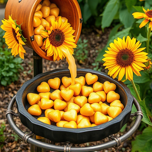 Sunflower hearts poured into bird table tray