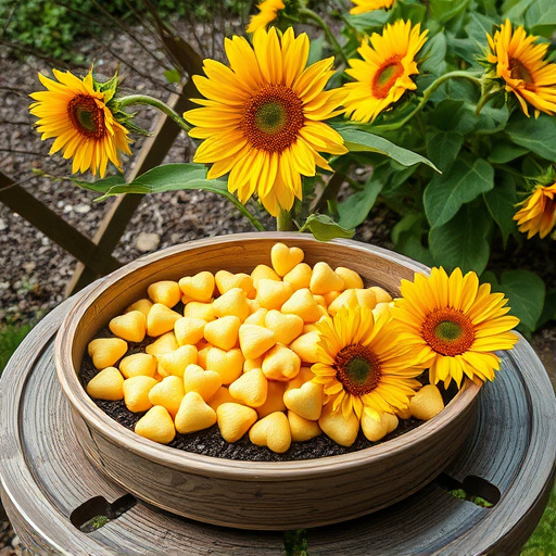 Sunflower hearts poured into bird table tray