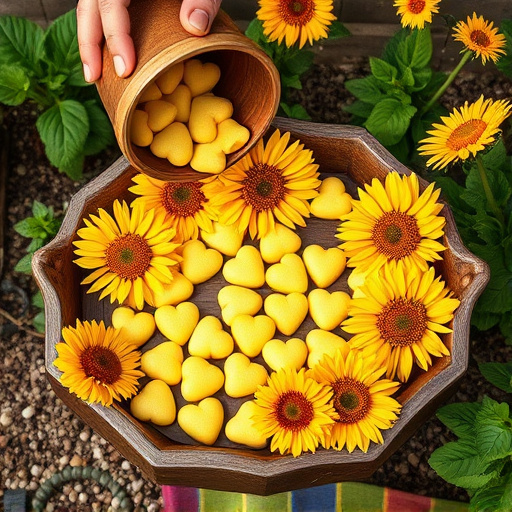Sunflower hearts poured into bird table tray