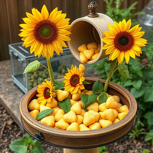 Sunflower hearts poured into bird table tray