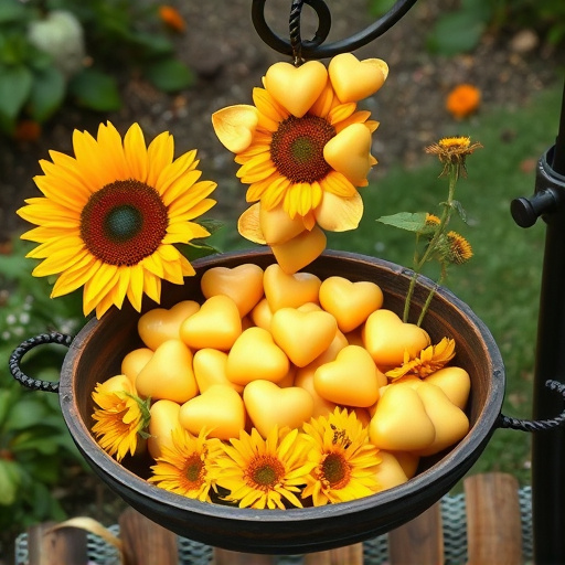 Sunflower hearts poured into bird table tray