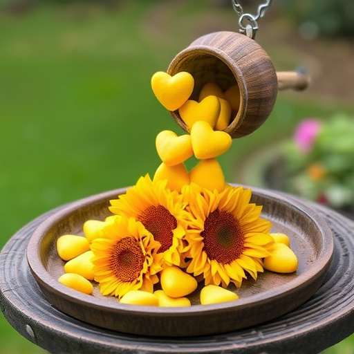 Sunflower hearts poured into bird table tray