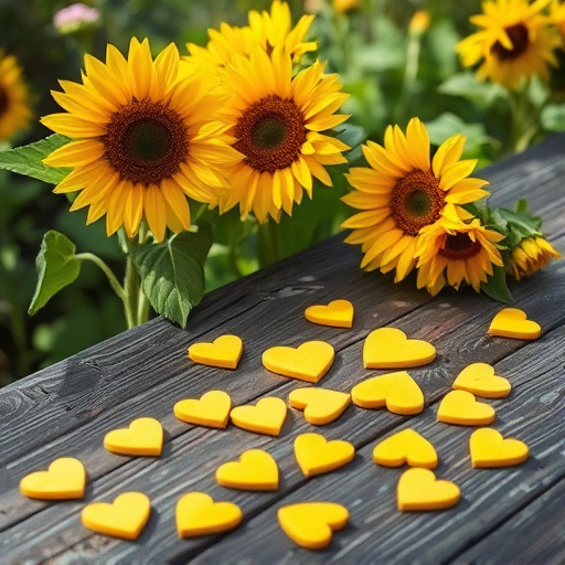 Sunflower hearts scattered on garden table