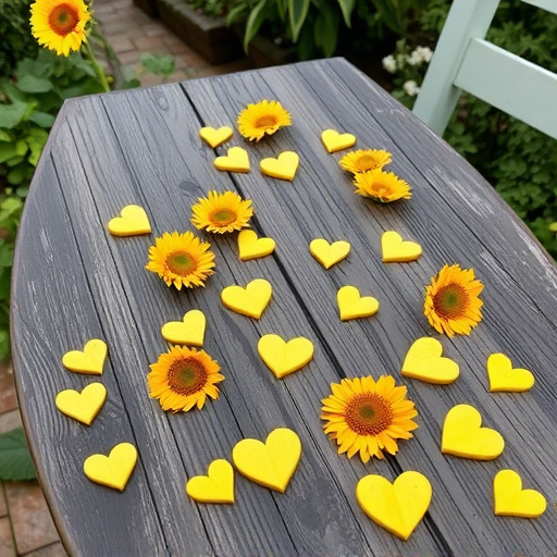 Sunflower hearts scattered on garden table