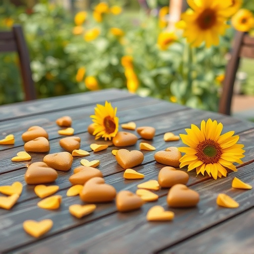 Sunflower hearts scattered on garden table