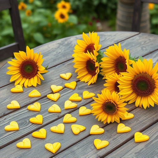 Sunflower hearts scattered on garden table