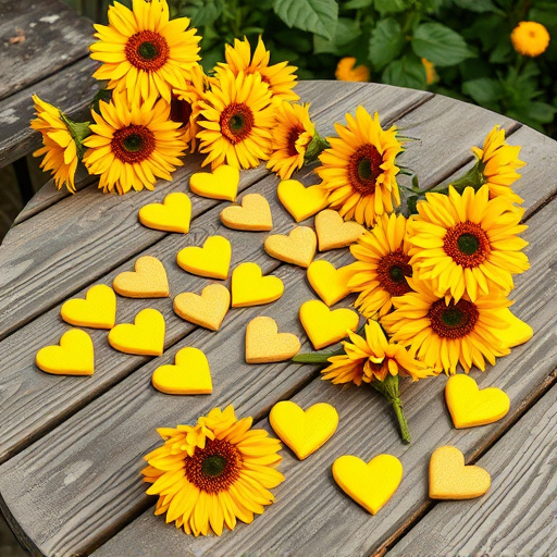Sunflower hearts scattered on garden table