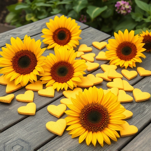 Sunflower hearts scattered on garden table