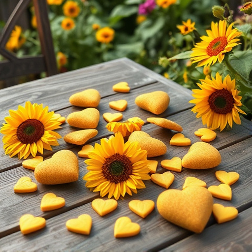 Sunflower hearts scattered on garden table