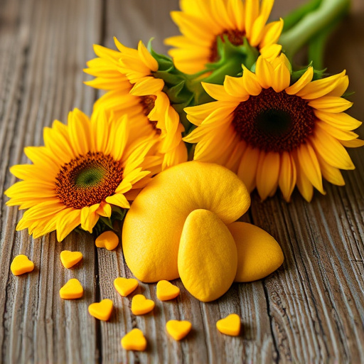 Sunflower hearts spilling onto wooden surface