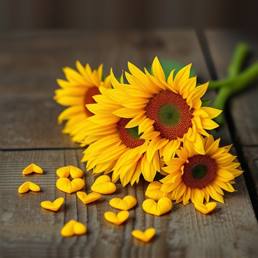 Sunflower hearts spilling onto wooden surface