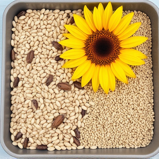 Sunflower seeds and millet in tray