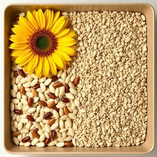 Sunflower seeds and millet in tray