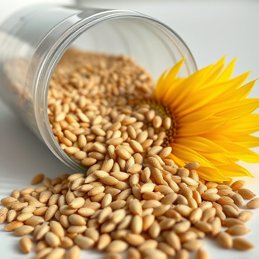 Sunflower seeds spilling from container