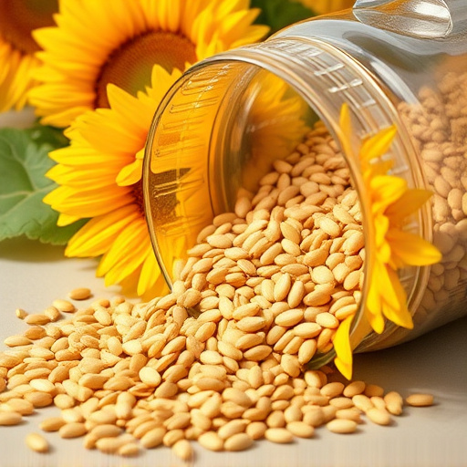 Sunflower seeds spilling from container