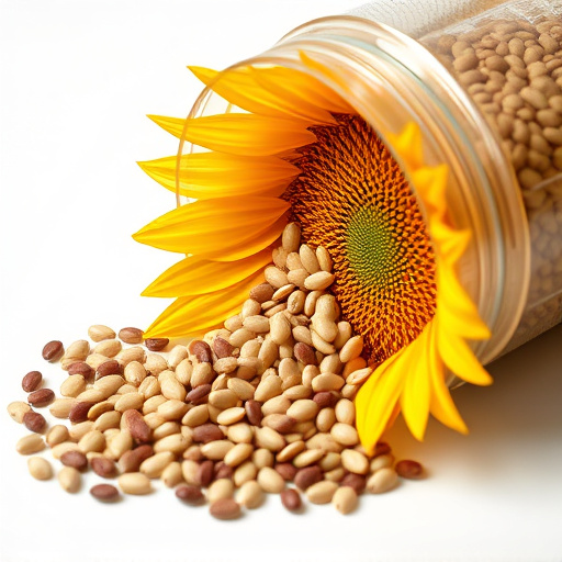Sunflower seeds spilling from container