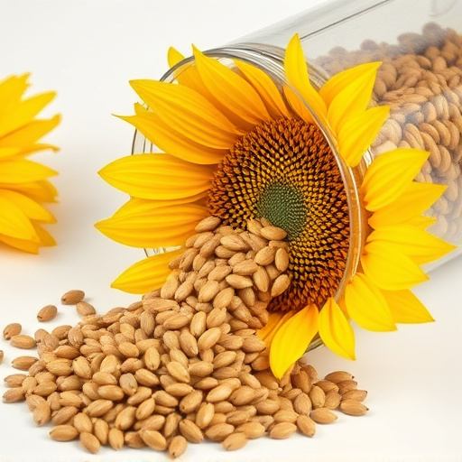 Sunflower seeds spilling from container