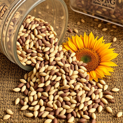 Sunflower seeds spilling from container