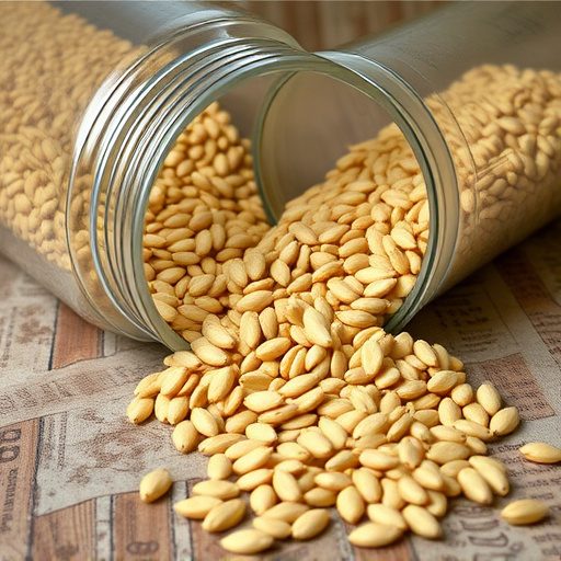 Sunflower seeds spilling from container
