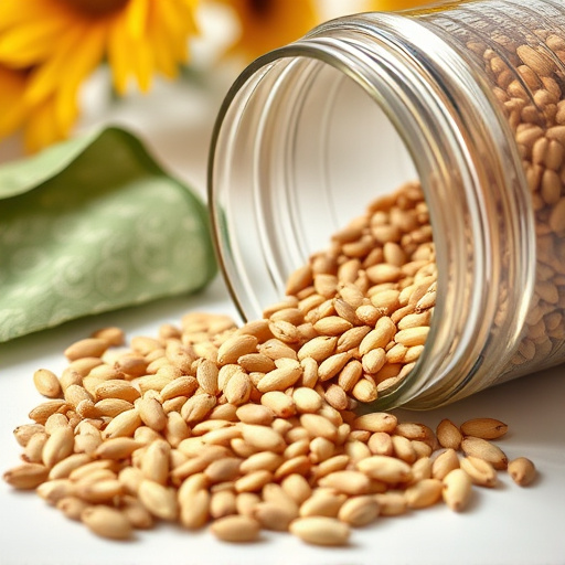Sunflower seeds spilling from container