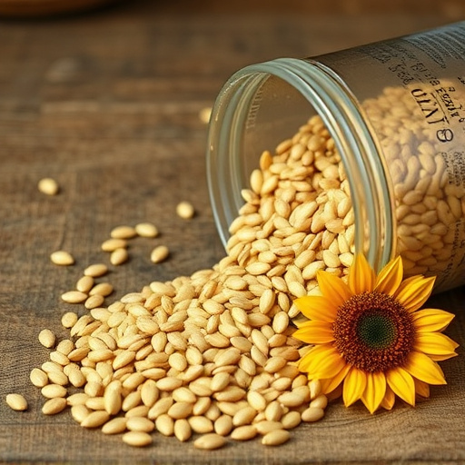 Sunflower seeds spilling from container