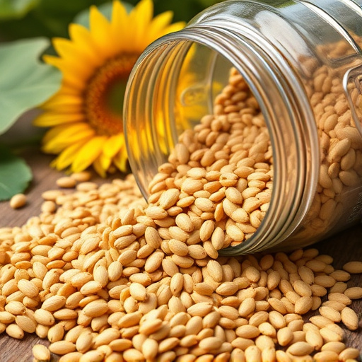 Sunflower seeds spilling from container