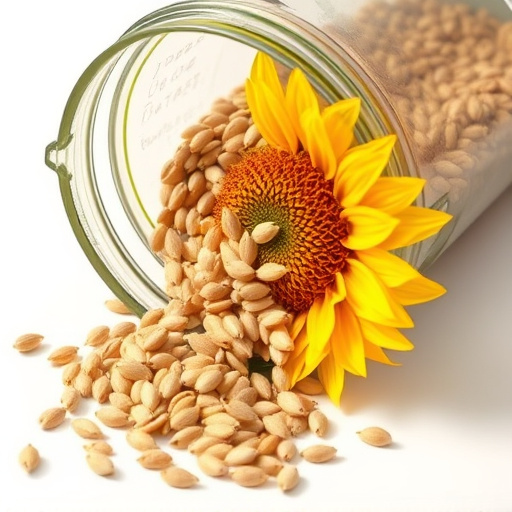 Sunflower seeds spilling from container