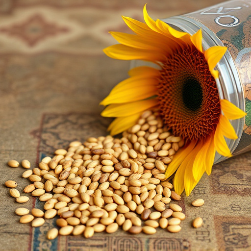 Sunflower seeds spilling from container