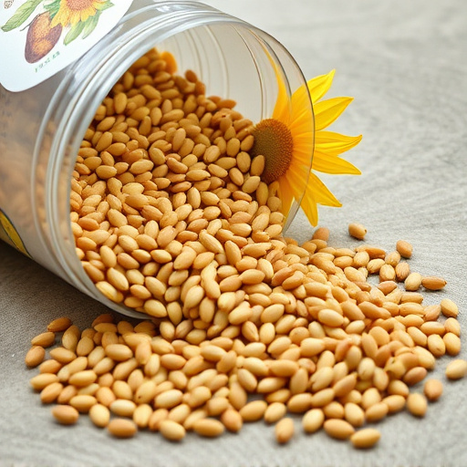 Sunflower seeds spilling from container