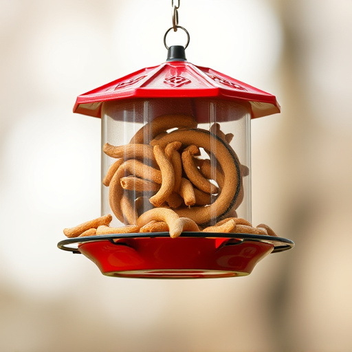Suspended feeder filled with wriggly treats