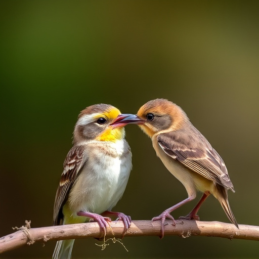 Tender feeding session with fledgling bird