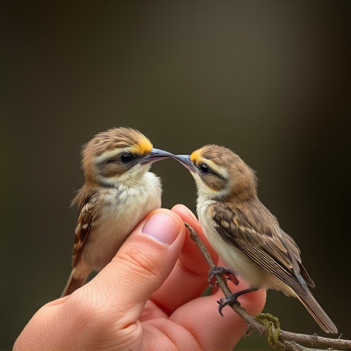 Tender feeding session with fledgling bird