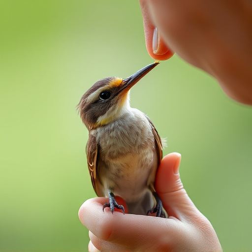 Tender feeding session with fledgling bird