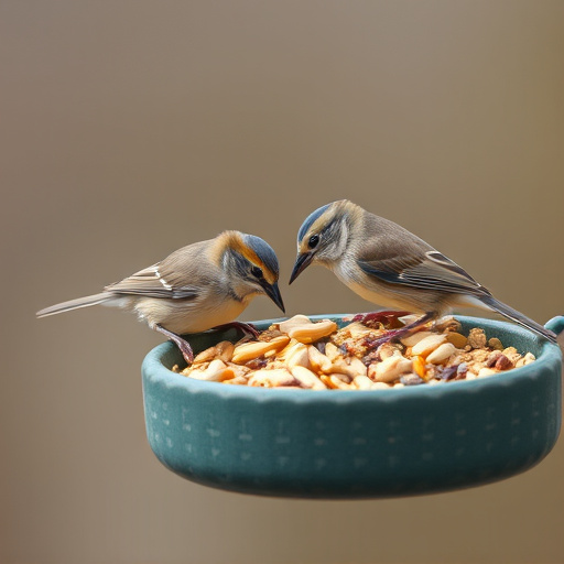 Tiny birds enjoying fresh seed mixture
