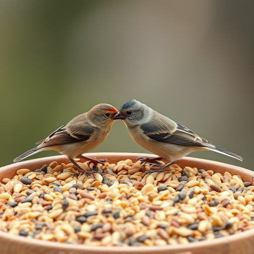 Tiny birds enjoying fresh seed mixture