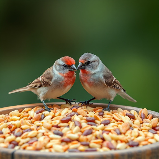 Tiny birds enjoying fresh seed mixture