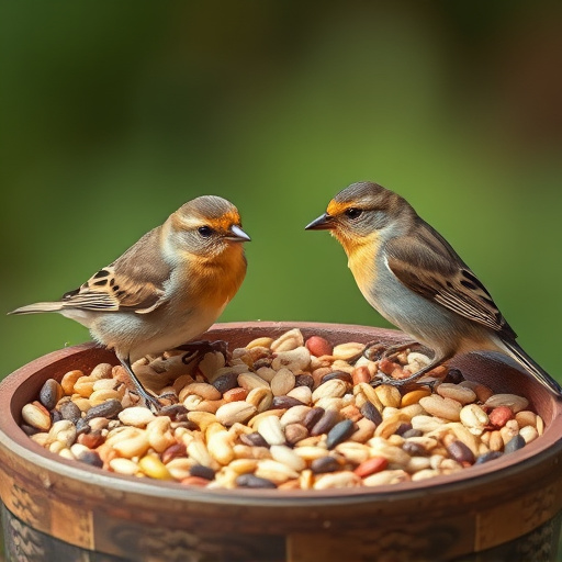 Tiny birds enjoying fresh seed mixture