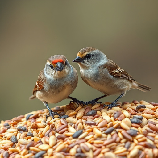 Tiny birds enjoying fresh seed mixture