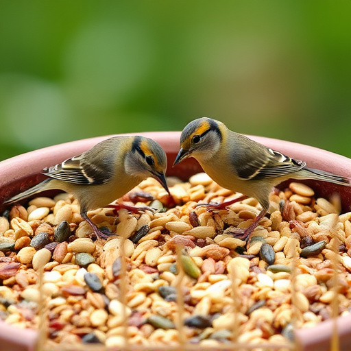 Tiny birds enjoying fresh seed mixture