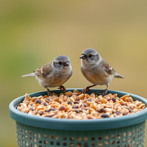 Tiny birds enjoying fresh seed mixture