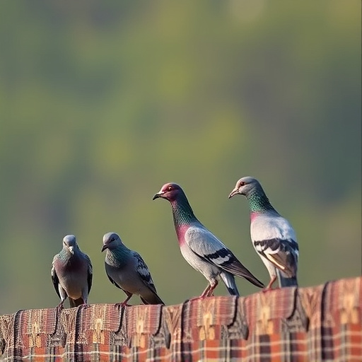 Tiny birds perched, pigeons kept away