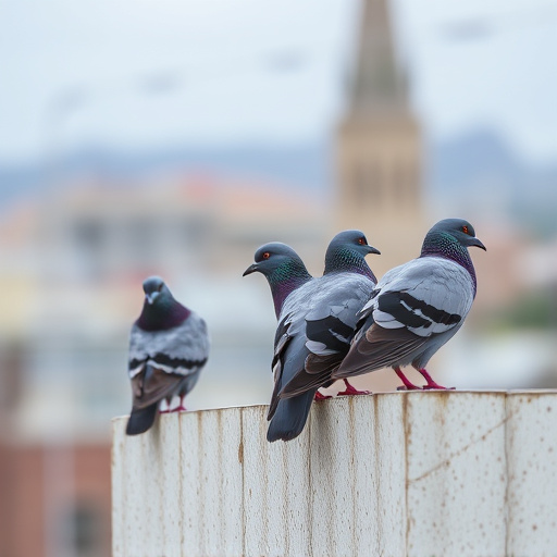Tiny birds perched, pigeons kept away